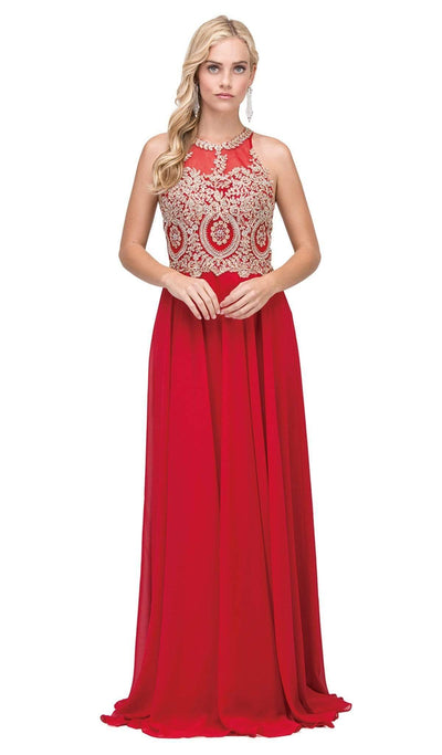 Dancing Queen - 2234 Sleeveless Illusion Jewel Lace Ornate Prom Gown Prom Dresses