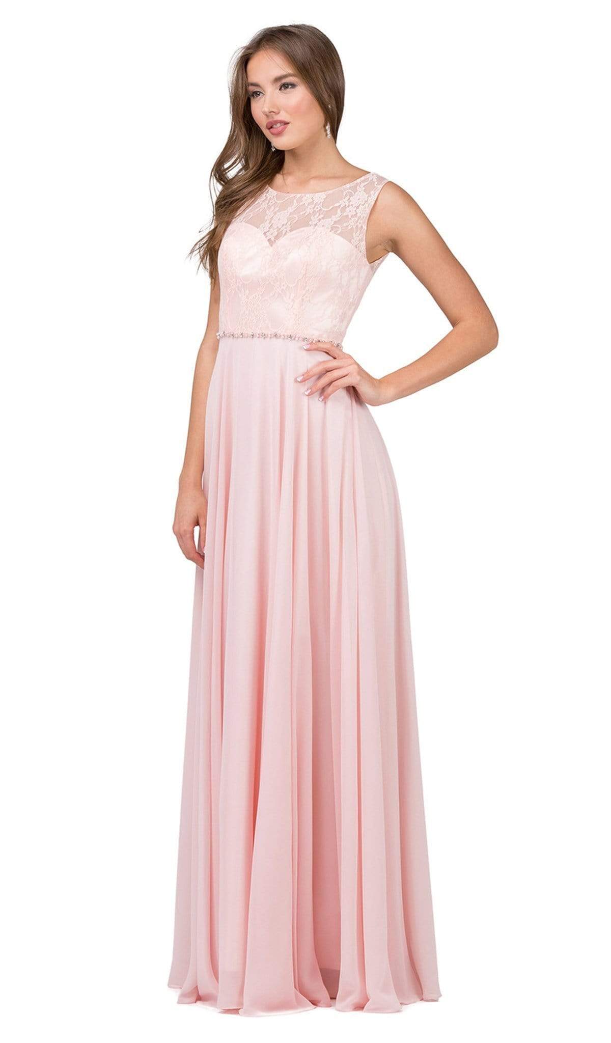 Dancing Queen - 2240 Bejeweled Lace Illusion A-Line Prom Gown Prom Dresses XS / Blush