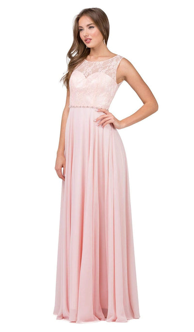 Dancing Queen - 2240 Bejeweled Lace Illusion A-Line Prom Gown Prom Dresses XS / Blush