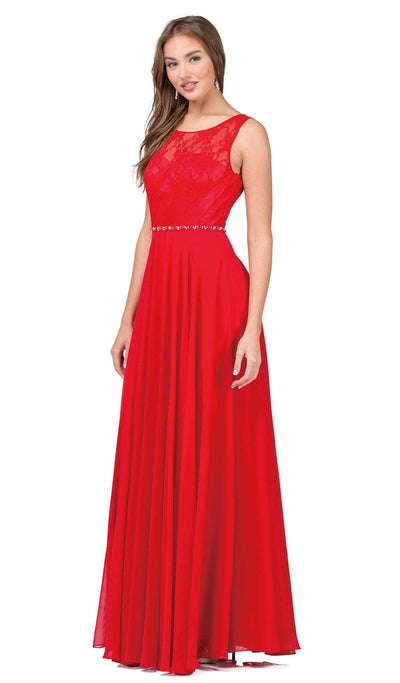 Dancing Queen - 2240 Bejeweled Lace Illusion A-Line Prom Gown Prom Dresses XS / Red