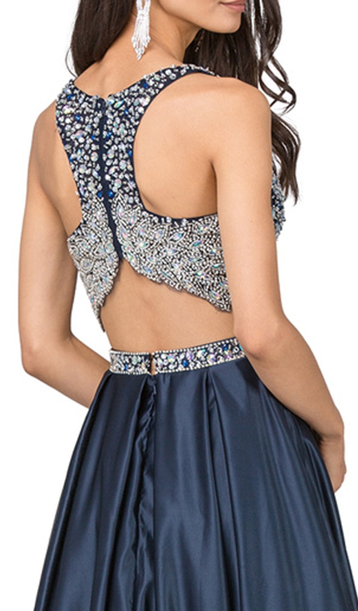 Dancing Queen - 2243 Two Piece Bejeweled A-line Prom Dress Special Occasion Dress L / Navy