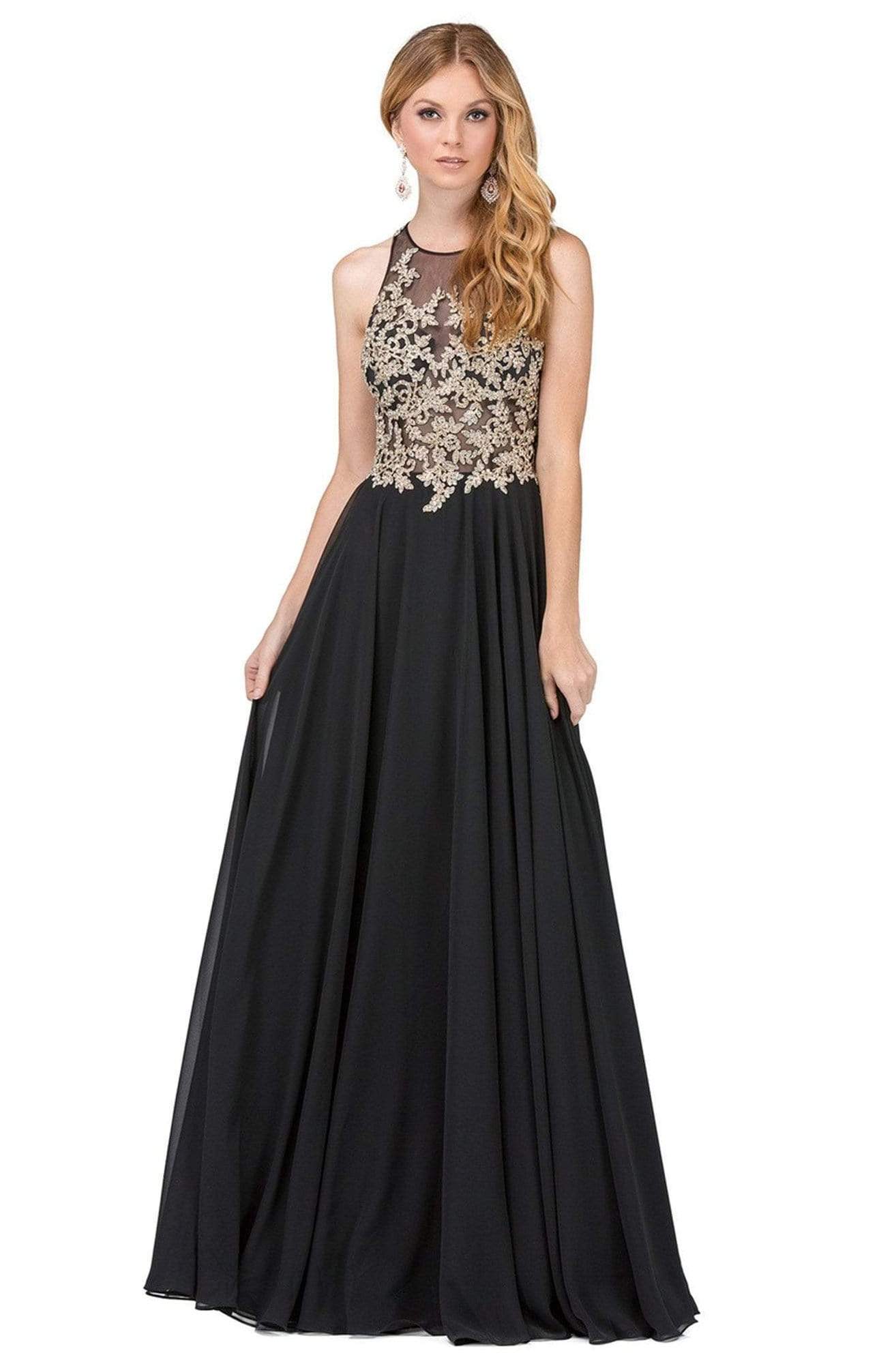Dancing Queen - 2251 Lace Sheer Halter A-line Prom Dress Special Occasion Dress XS / Black