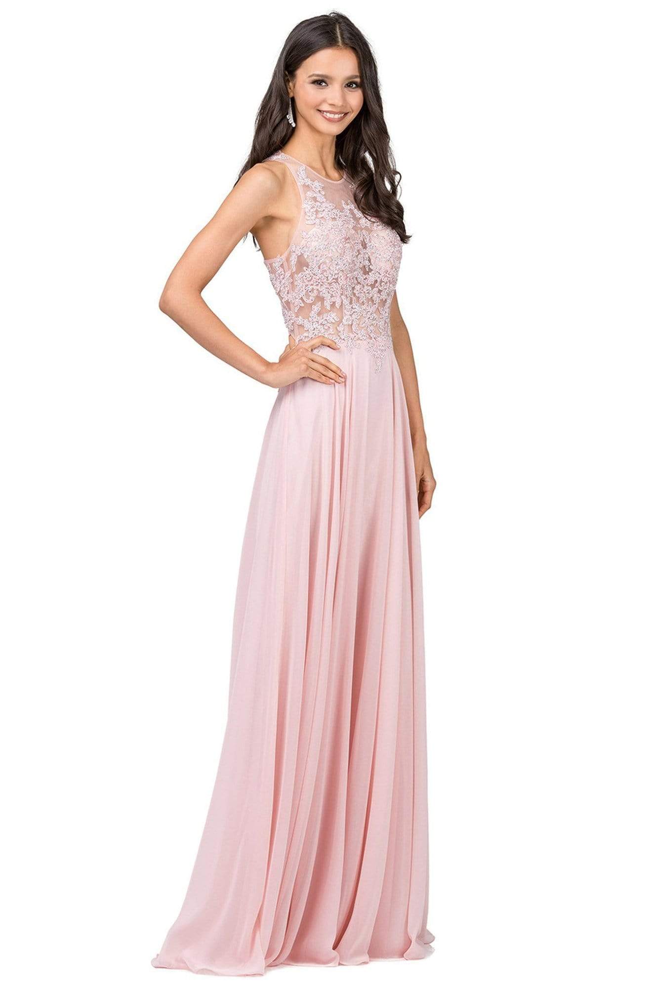 Dancing Queen - 2251 Lace Sheer Halter A-line Prom Dress Special Occasion Dress XS / Blush