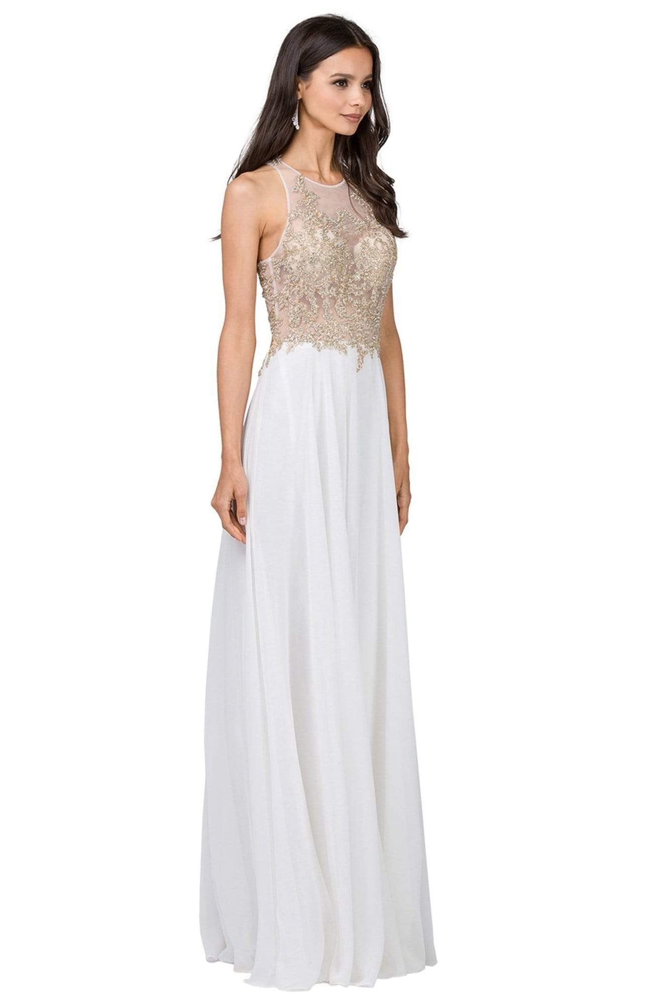 Dancing Queen - 2251 Lace Sheer Halter A-line Prom Dress Special Occasion Dress XS / Off White