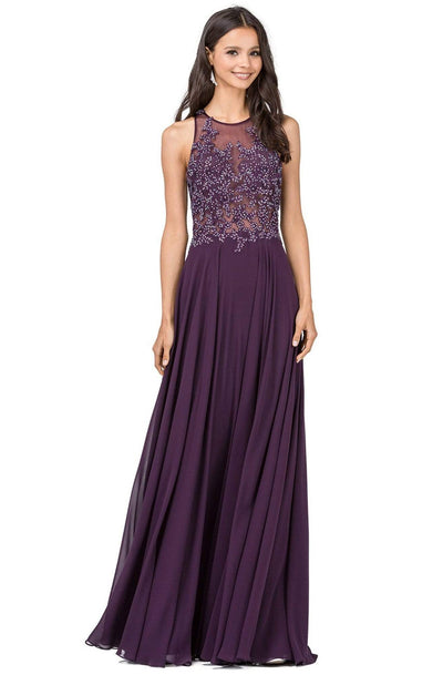 Dancing Queen - 2251 Lace Sheer Halter A-line Prom Dress Special Occasion Dress XS / Plum