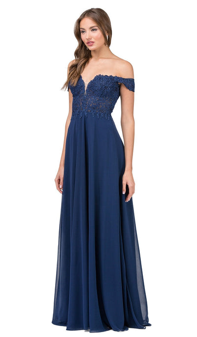 Dancing Queen - 2273 Embroidered Off Shoulder Prom Dress Special Occasion Dress XS / Navy