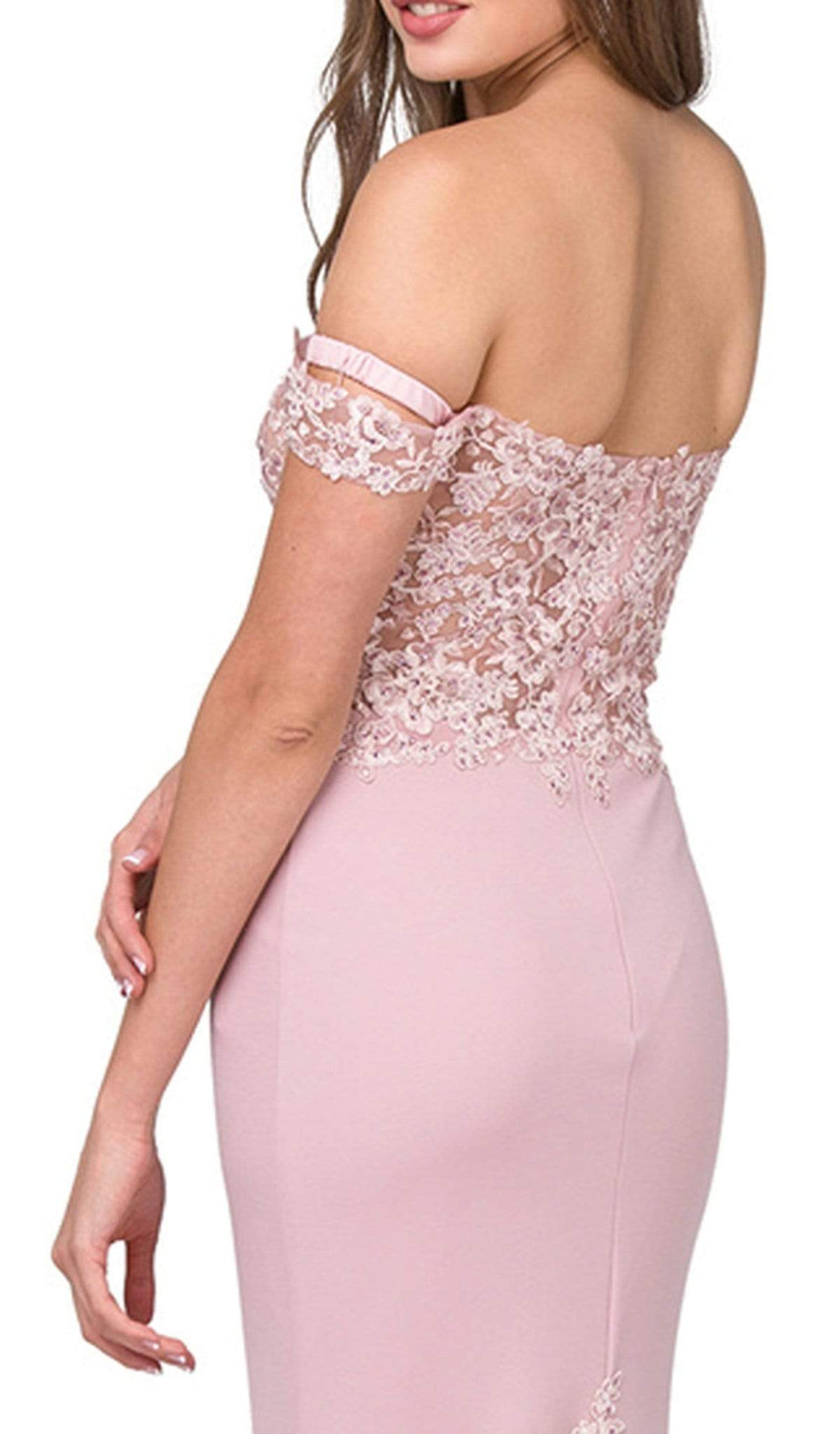 Dancing Queen - 2274 Sheer Floral Embroidered Off Shoulder Prom Dress Evening Dresses 3XL / Dusty Pink