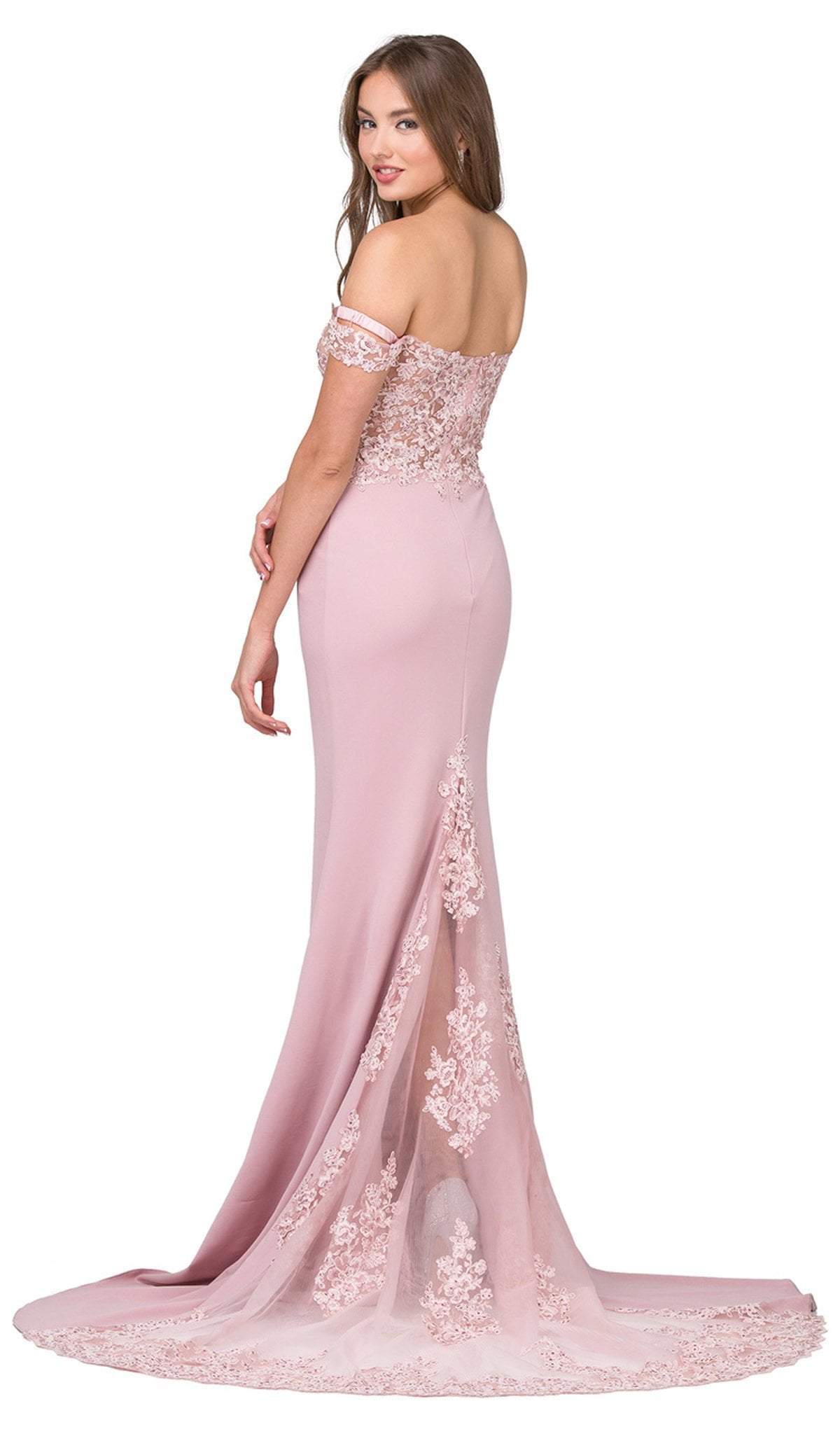 Dancing Queen - 2274 Sheer Floral Embroidered Off Shoulder Prom Dress Evening Dresses M / Dusty Pink