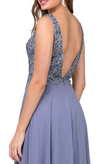Dancing Queen - 2312 Floral Beaded Deep V-neck A-line Prom Dress Special Occasion Dress