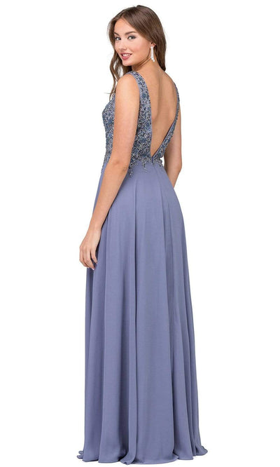 Dancing Queen - 2312 Floral Beaded Deep V-neck A-line Prom Dress Special Occasion Dress XS / Dark Silver