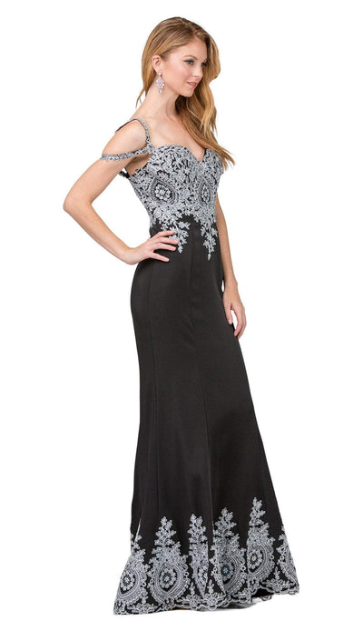 Dancing Queen - 2347 Lace Ornate Sweetheart Bodice Sheath Prom Gown Special Occasion Dress XS / Blk/Silver