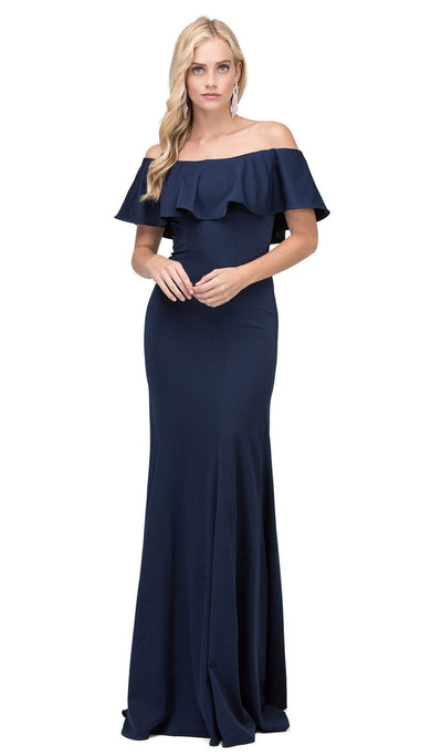 Dancing Queen - 2348 Ruffled Off Shoulder Fitted Prom Dress Prom Dresses XS / Navy