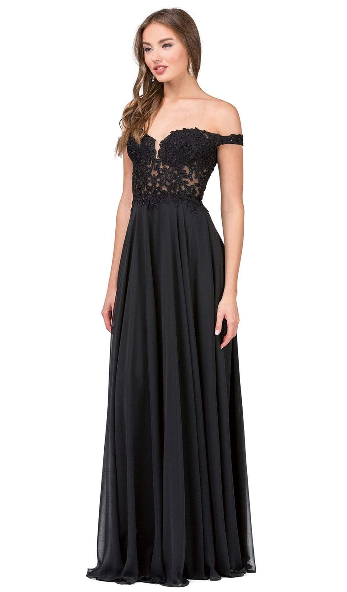 Dancing Queen - 2357 Beaded Off Shoulder Chiffon Prom Dress Special Occasion Dress XS / Black