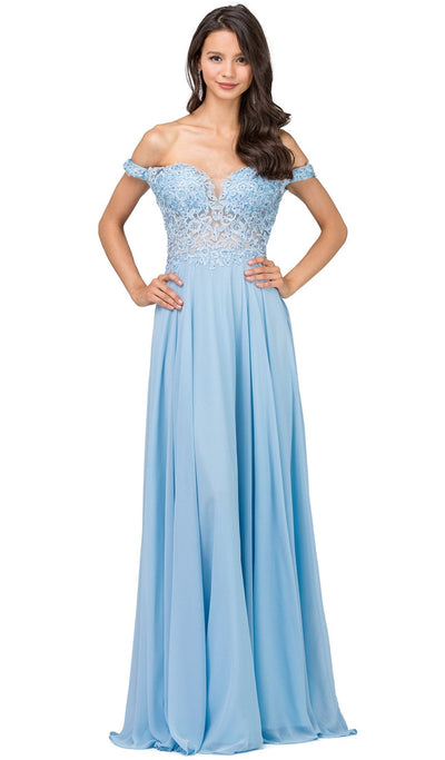 Dancing Queen - 2357 Beaded Off Shoulder Chiffon Prom Dress Special Occasion Dress XS / Perry Blue
