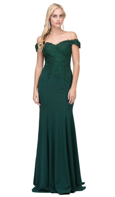 Dancing Queen - 2358 Jewel Ornate Lace Bodice Off Shoulder Prom Gown Prom Dresses XS / Hunter Green