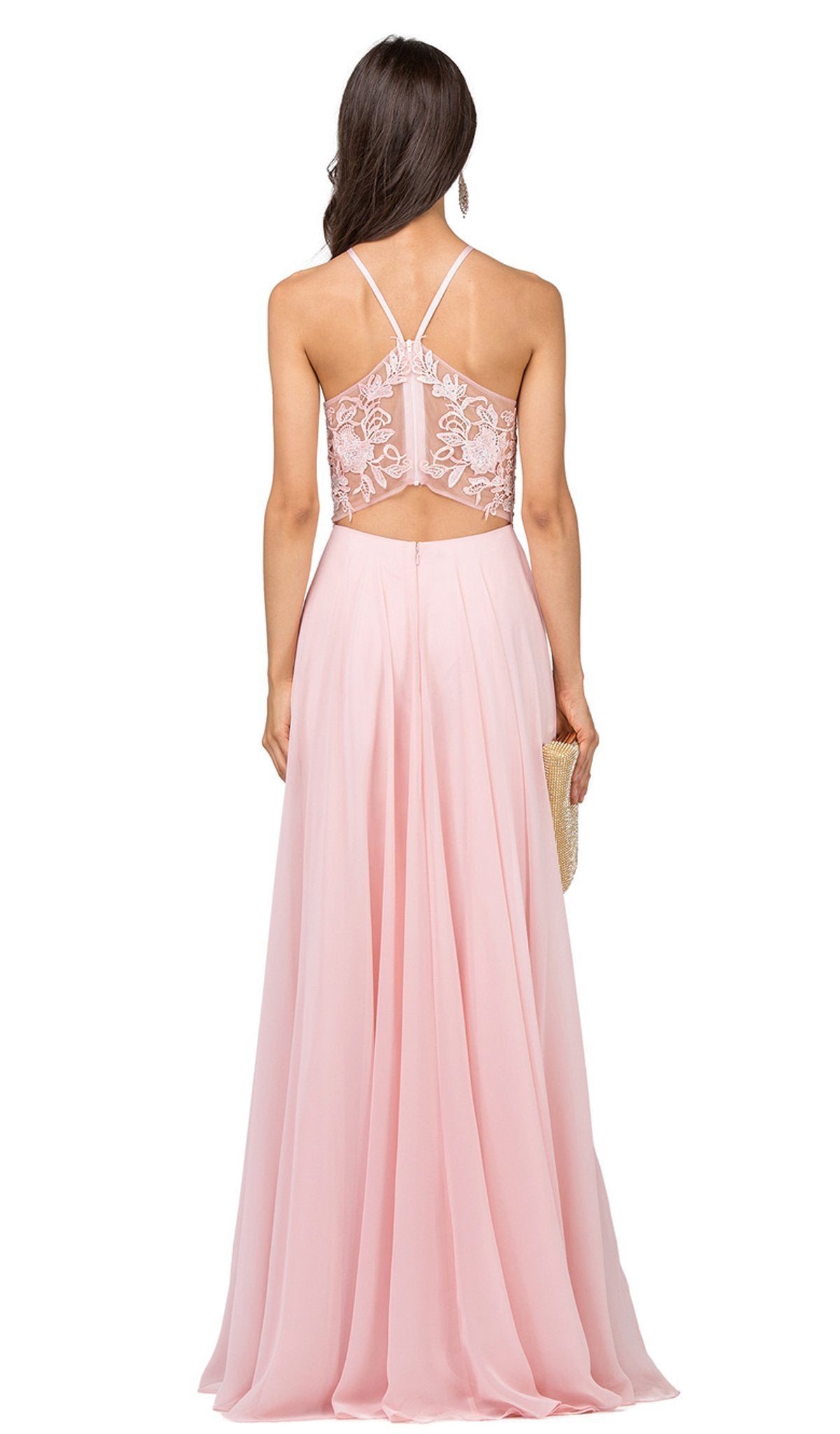 Dancing Queen - 2369 Embroidered Sheer Halter Chiffon Prom Dress Special Occasion Dress
