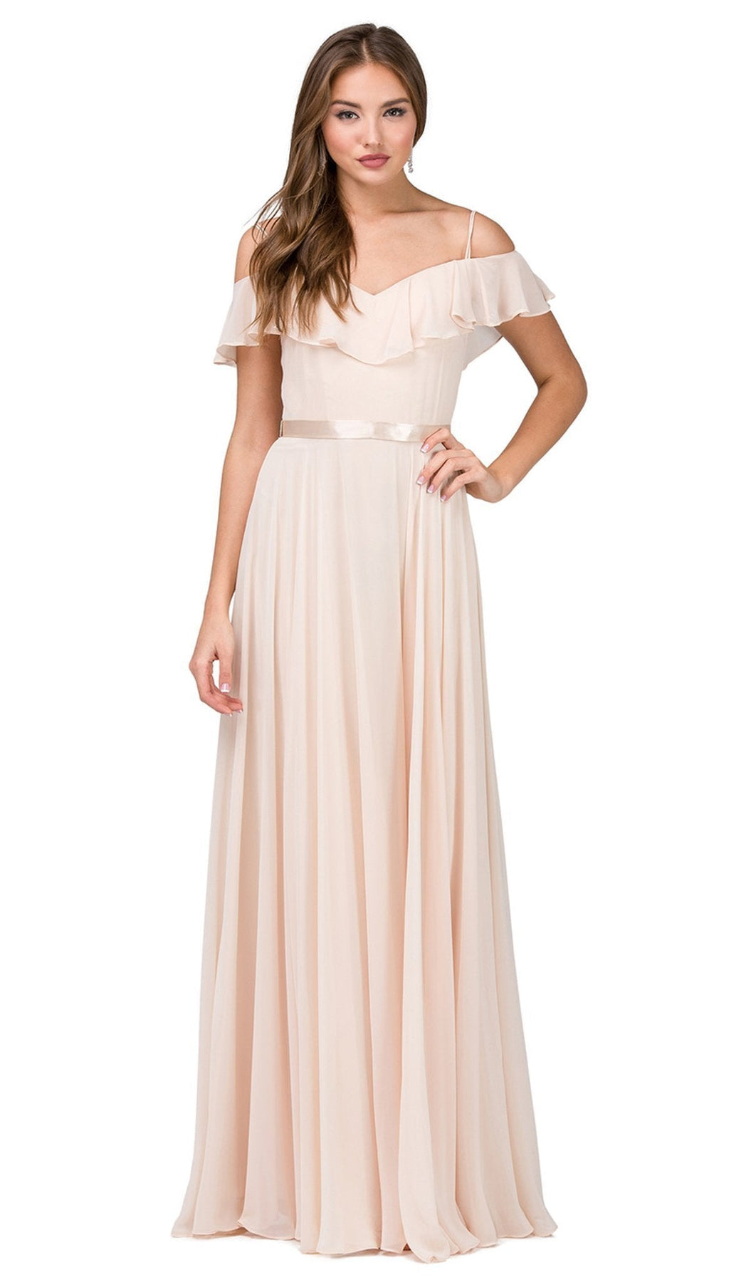 Dancing Queen - 2377 Ruffled Off-Shoulder Chiffon Prom Dress Special Occasion Dress XS / Champagne