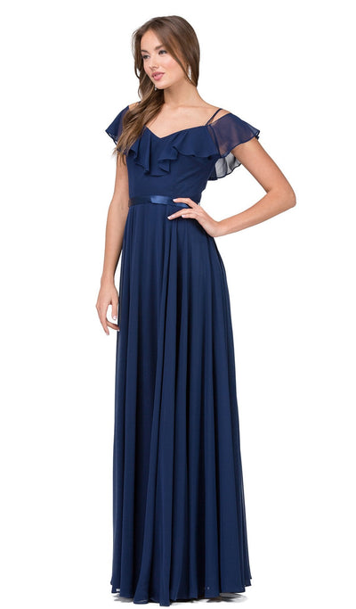 Dancing Queen - 2377 Ruffled Off-Shoulder Chiffon Prom Dress Special Occasion Dress XS / Navy