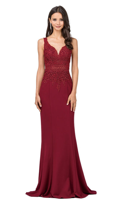 Dancing Queen - 2392 Beaded Fitted Prom Dress Prom Dresses XS / Burgundy