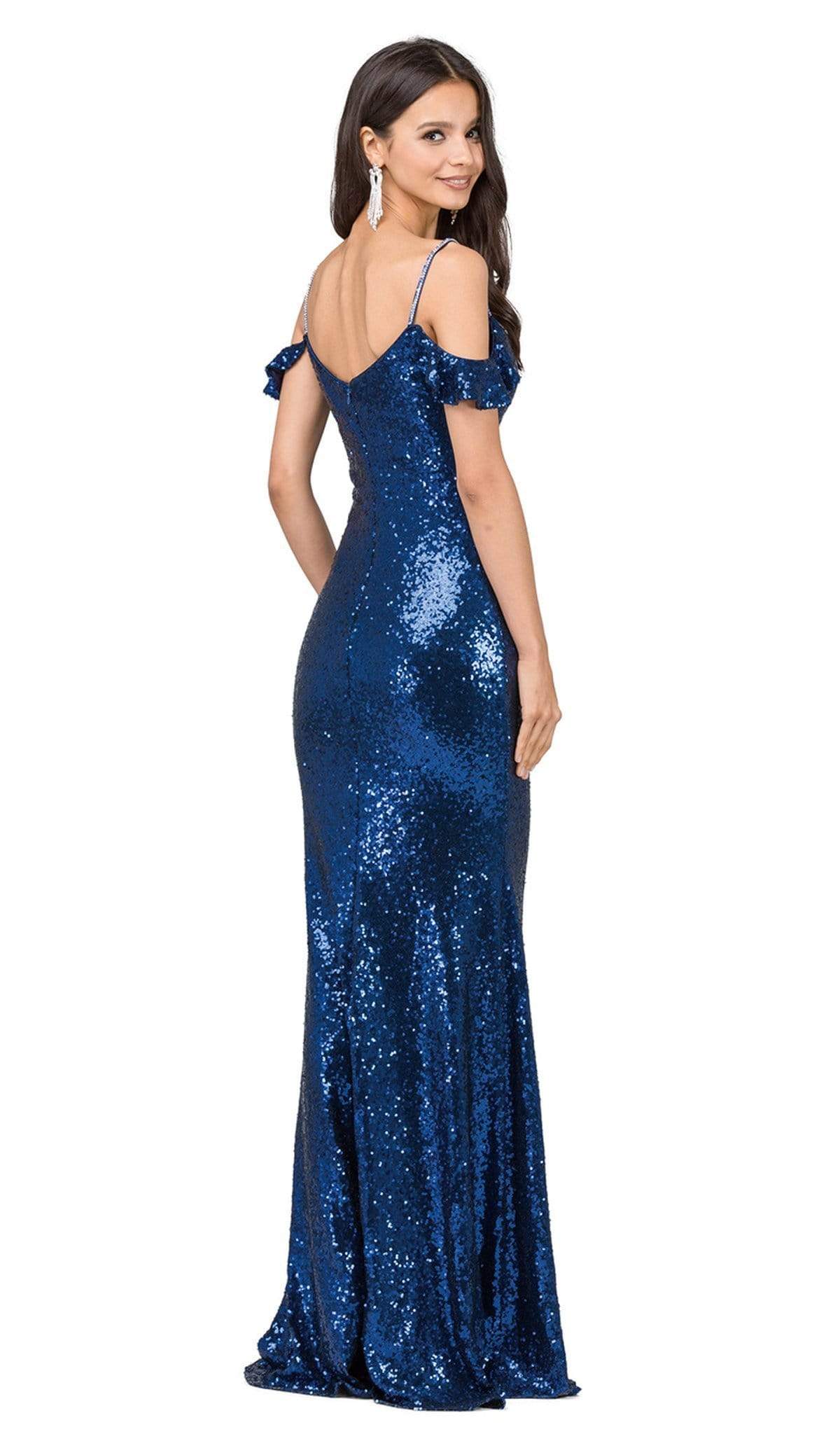 Dancing Queen - 2398 Sequined Fitted Draped Straps Prom Gown Special Occasion Dress
