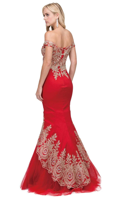 Dancing Queen - 2413 Lace Appliqued Portrait Mermaid Prom Gown Special Occasion Dress