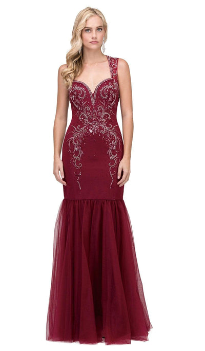 Dancing Queen - 2430 Sleeveless Embellished Sweetheart Sheath Prom Dress Special Occasion Dress L / Burgundy