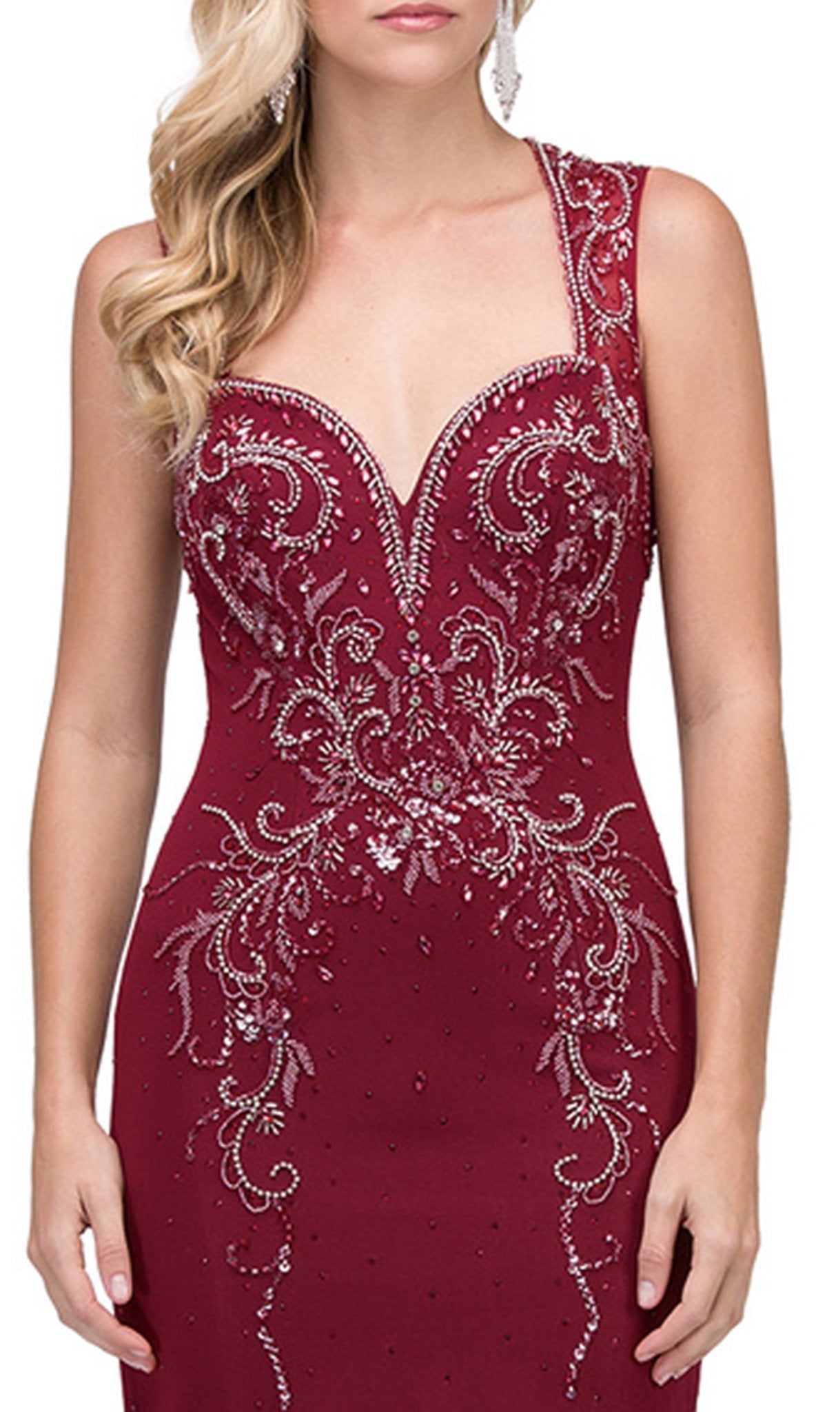 Dancing Queen - 2430 Sleeveless Embellished Sweetheart Sheath Prom Dress Special Occasion Dress M / Burgundy