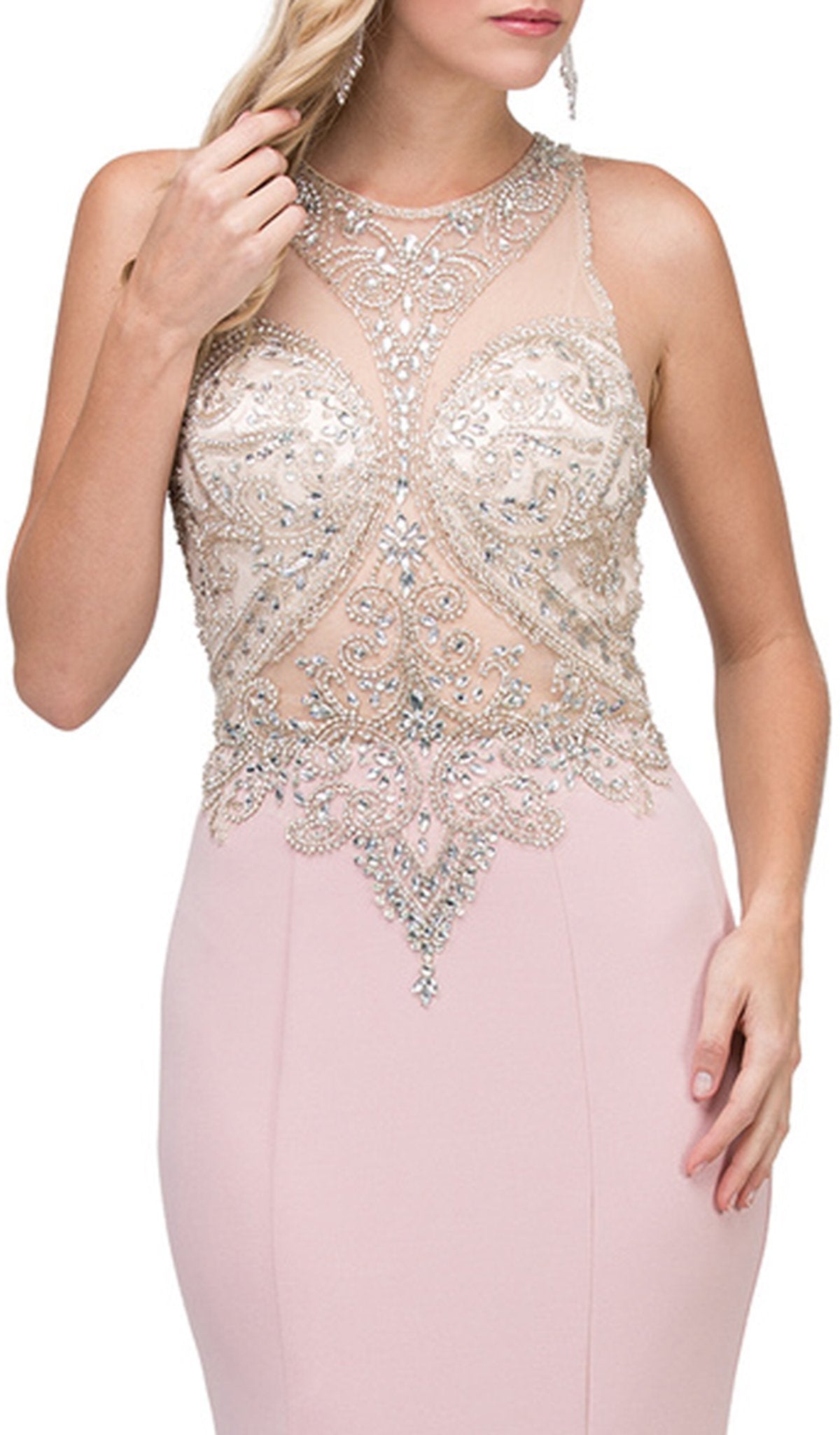 Dancing Queen - 2433 Sleeveless Jeweled Illusion Halter Sheath Prom Dress Special Occasion Dress