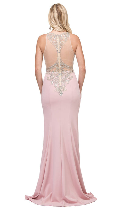 Dancing Queen - 2433 Sleeveless Jeweled Illusion Halter Sheath Prom Dress Special Occasion Dress