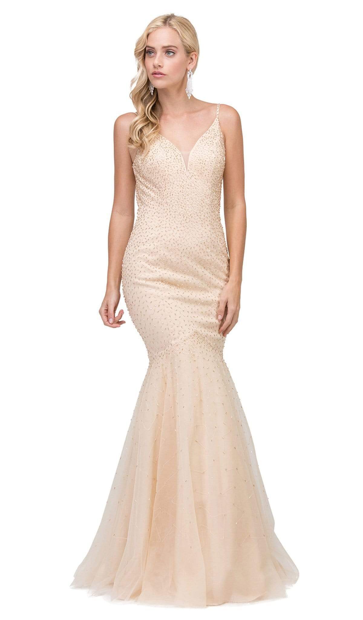 Dancing Queen - 2437 Sequined Fitted Mermaid Prom Gown Prom Dresses XS / Champagne
