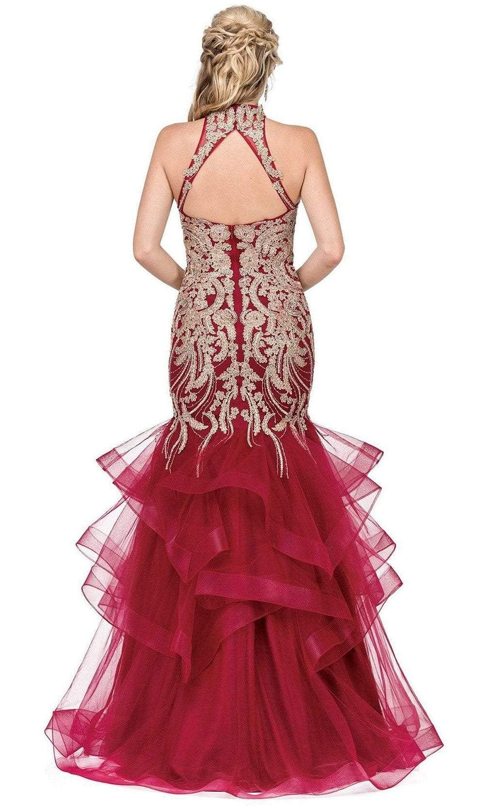 Dancing Queen - 2447 Gold Applique Halter Tiered Mermaid Prom Dress Prom Dresses