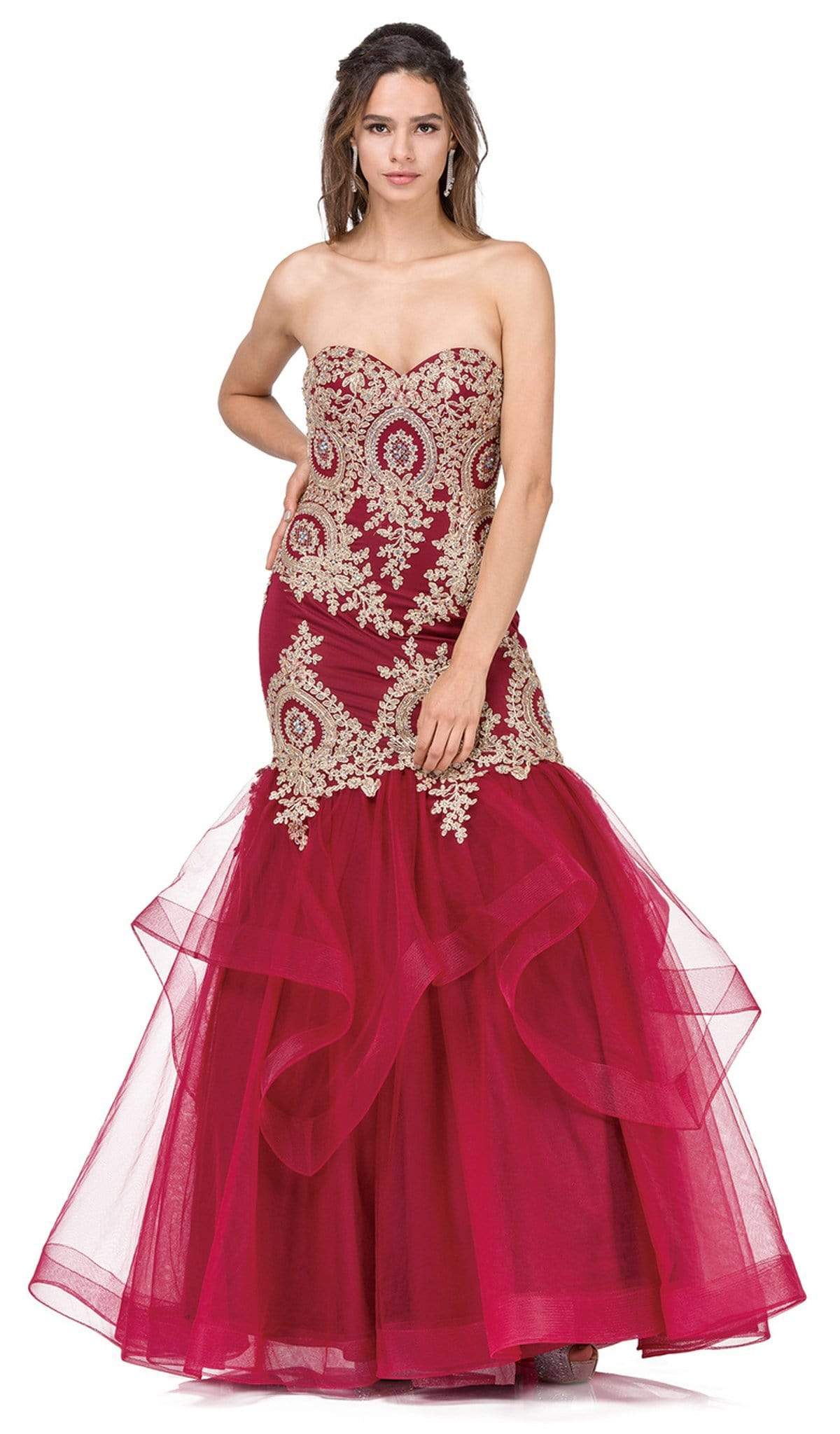 Dancing Queen - 2449 Strapless Sweetheart Neckline Trumpet Gown Special Occasion Dress XS / Burgundy