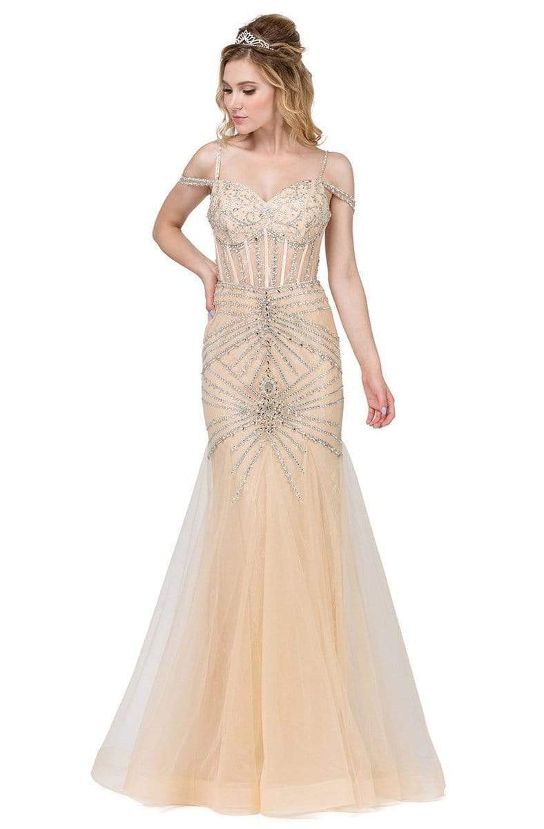 Dancing Queen - 2451 Bejeweled Corset Boned Prom Gown Special Occasion Dress XS / Champagne