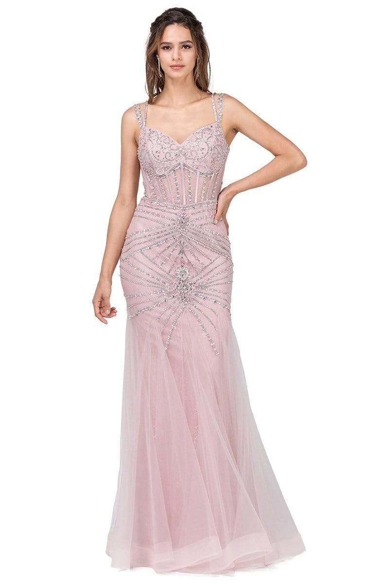 Dancing Queen - 2451 Bejeweled Corset Boned Prom Gown Special Occasion Dress XS / Dusty Pink
