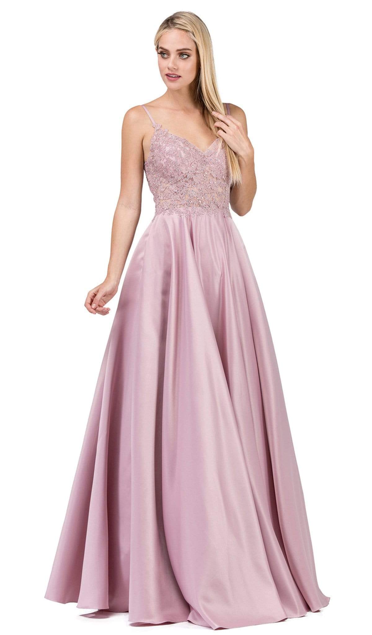 Dancing Queen - 2459A Jewel Appliqued Spaghetti Strapped A-Line Gown Special Occasion Dress XS / Dusty Pink