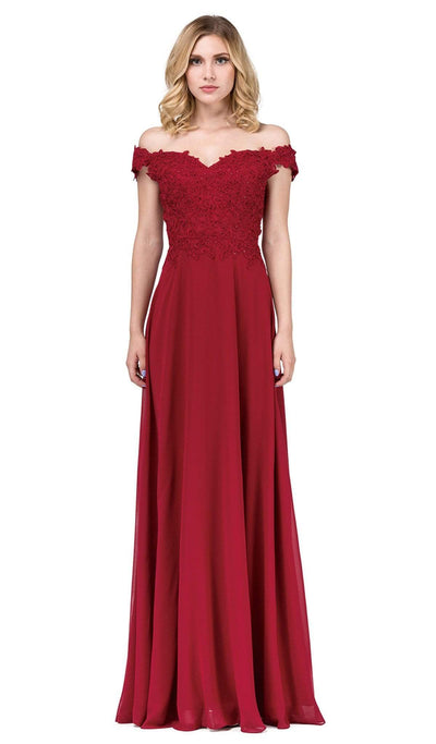 Dancing Queen - 2492 Off Shoulder Lace Applique Evening Dress Evening Dresses XS / Burgundy