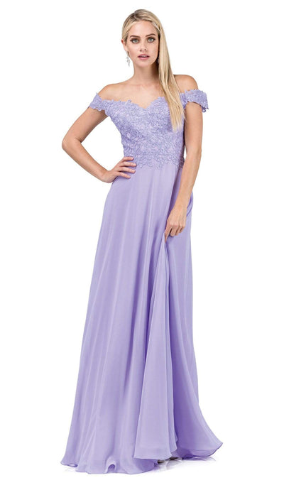 Dancing Queen - 2492 Off Shoulder Lace Applique Evening Dress Evening Dresses XS / Lilac