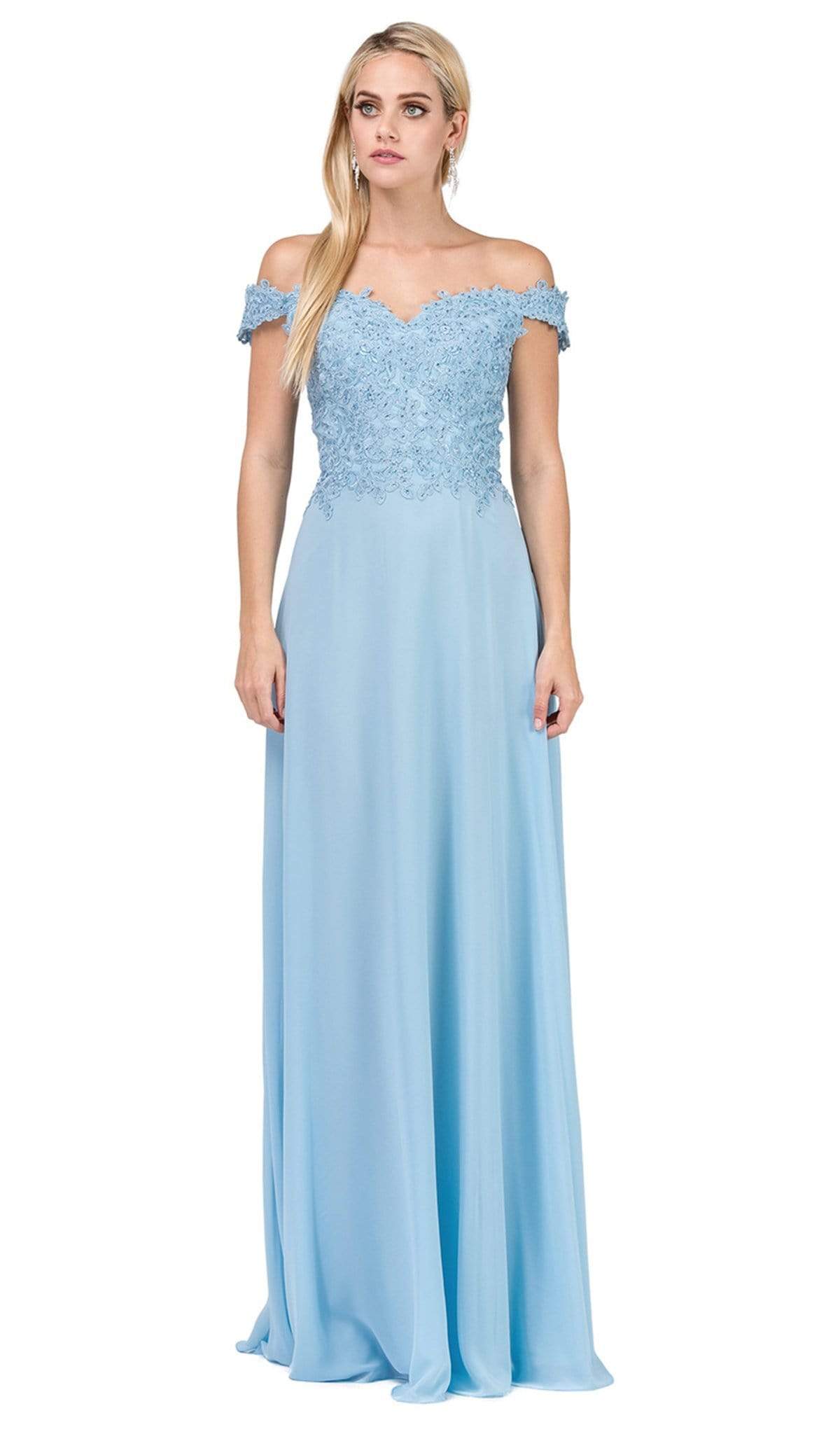 Dancing Queen - 2492 Off Shoulder Lace Applique Evening Dress Evening Dresses XS / Perry Blue