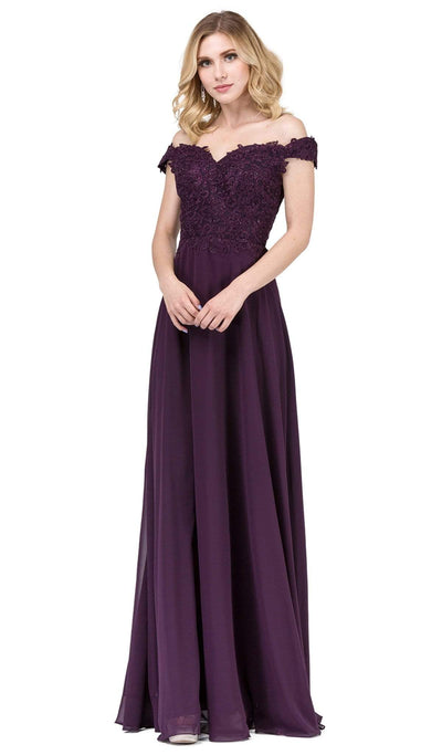 Dancing Queen - 2492 Off Shoulder Lace Applique Evening Dress Evening Dresses XS / Plum