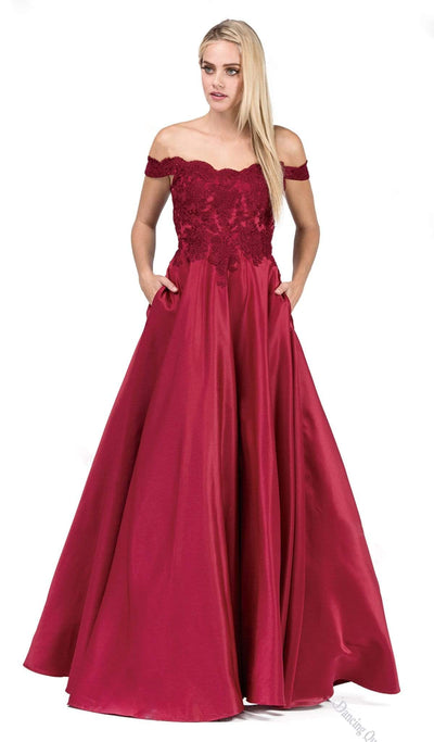 Dancing Queen - 2495 Scalloped Off Shoulder A-Line Gown Special Occasion Dress XS / Burgundy