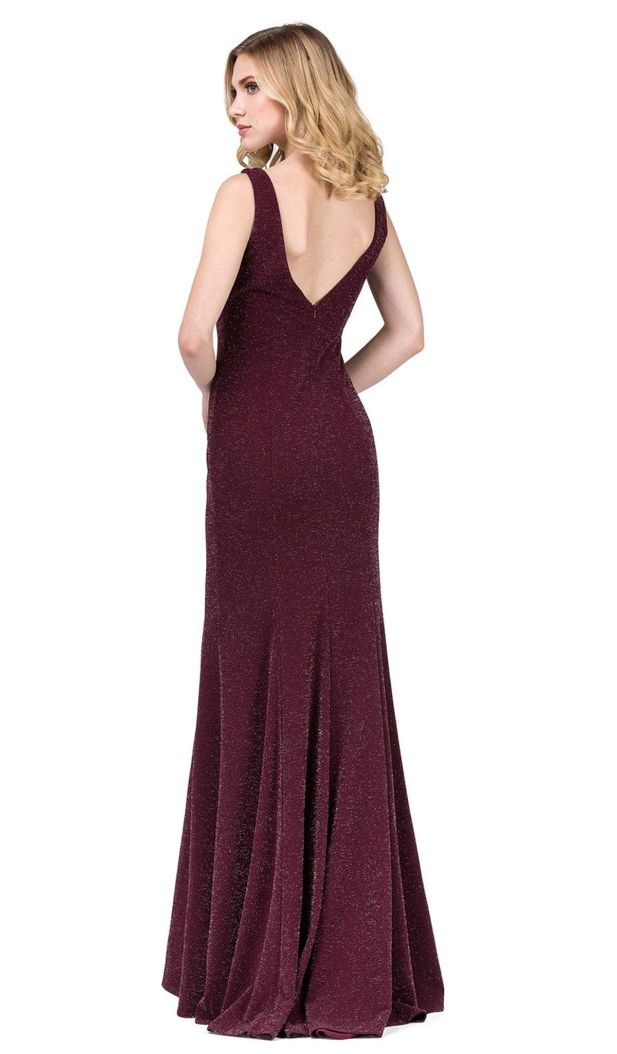 Dancing Queen - 2497 Shimmer Fabric Plunging Neck Fitted Prom Dress Special Occasion Dress