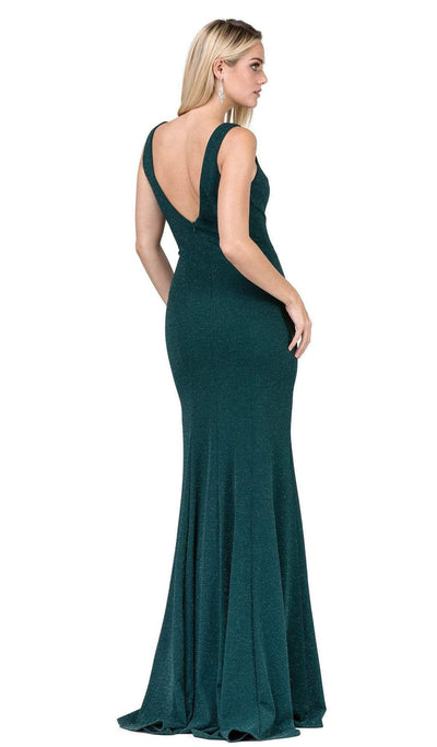 Dancing Queen - 2497 Shimmer Fabric Plunging Neck Fitted Prom Dress Special Occasion Dress