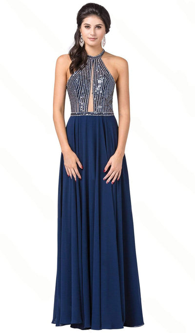 Dancing Queen - 2498 Sequined Halter A-Line Prom Gown Prom Dresses XS / Navy