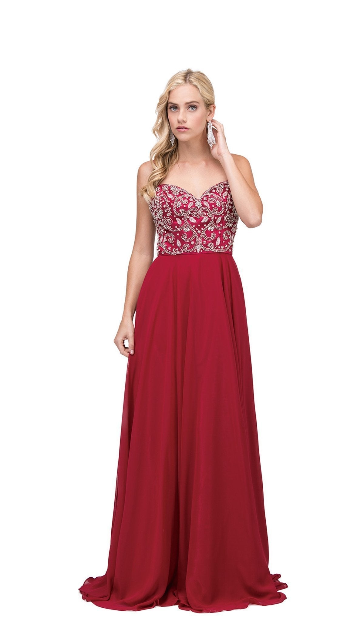 Dancing Queen - 2503 Beaded Sweetheart Sleeveless Prom Dress Special Occasion Dress XS / Burgundy