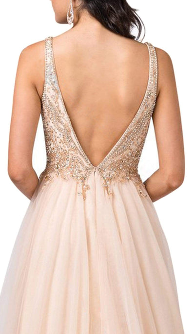 Dancing Queen - 2514 Plunging V-Neck Bejeweled Bodice A-Lin Gown Special Occasion Dress