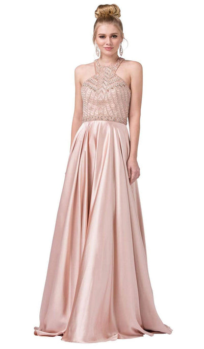 Dancing Queen - 2518 Embellished Halter A-line Gown Special Occasion Dress XS / Champagne