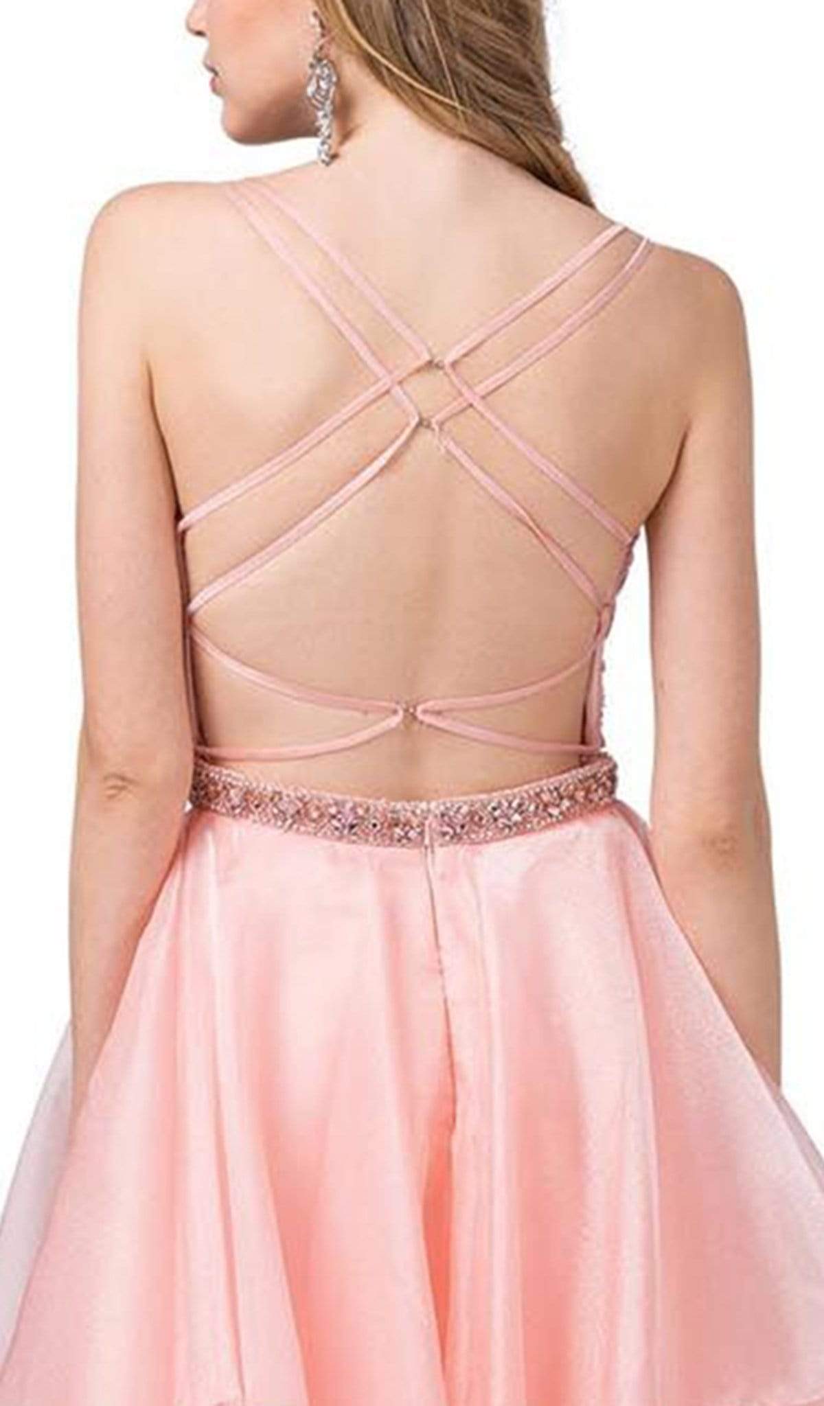 Dancing Queen - 2524 Embellished Halter V-neck Tiered Ballgown Special Occasion Dress