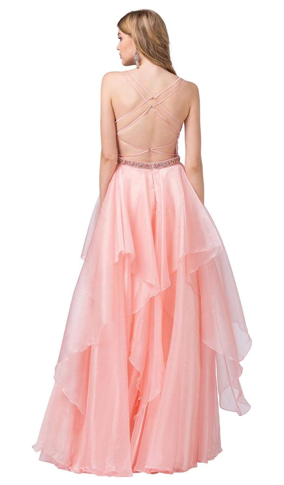 Dancing Queen - 2524 Embellished Halter V-neck Tiered Ballgown Special Occasion Dress