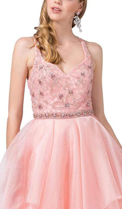 Dancing Queen - 2524 Embellished Halter V-neck Tiered Ballgown Special Occasion Dress