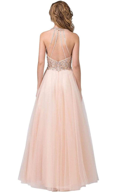 Dancing Queen - 2532 Embellished Deep Halter V-neck A-line Gown Special Occasion Dress